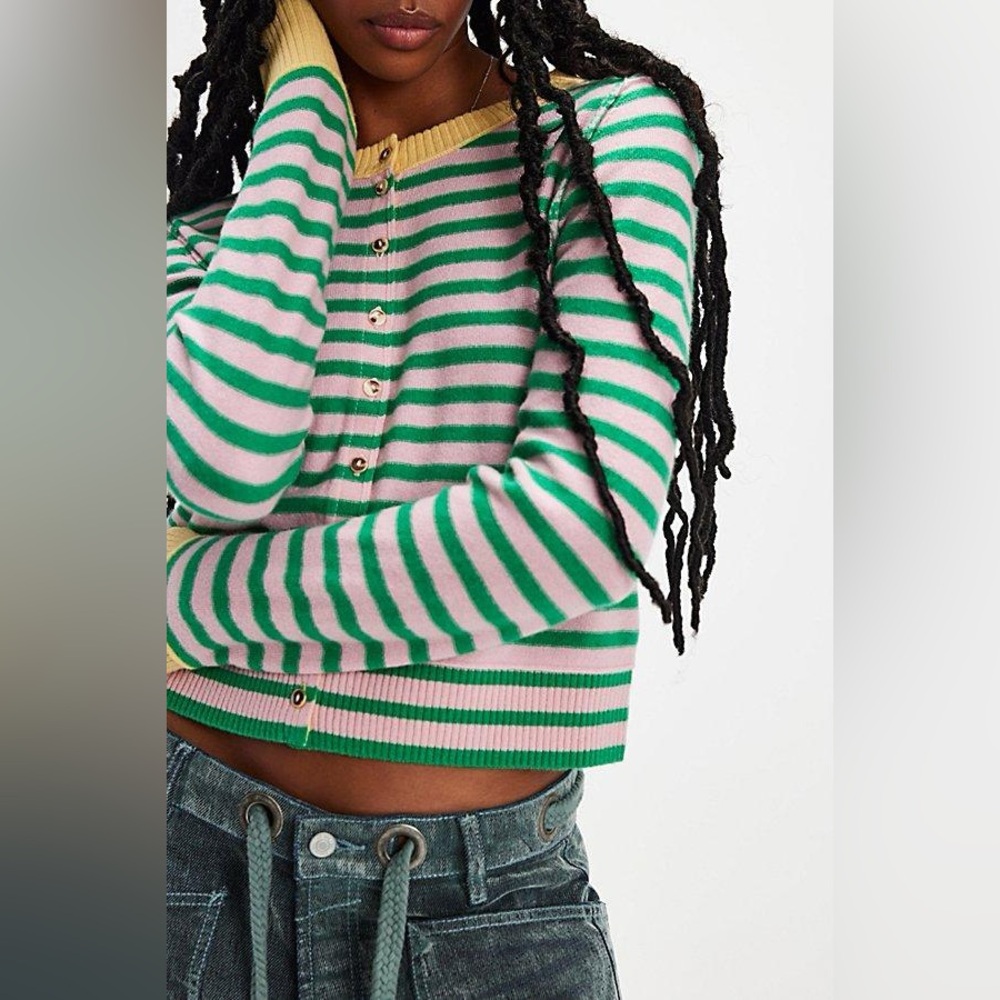 NWT! FP Free People Nocturnal Stripe Cardi Sz Medium - Picture 2 of 3